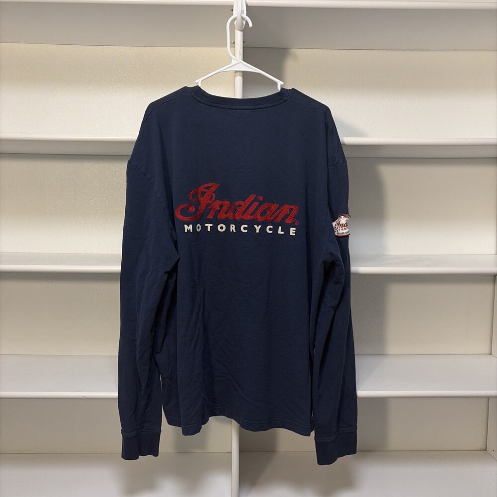 Vtg. Indian Motorcycle Logo Long Sleeve Shirt Size 3XL Navy Blue Embroidered